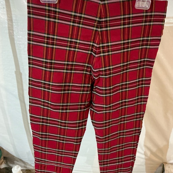 Zara High Waist Red Plaid Zipper Front Stretchy Slim Leg Pant - Picture 4 of 6